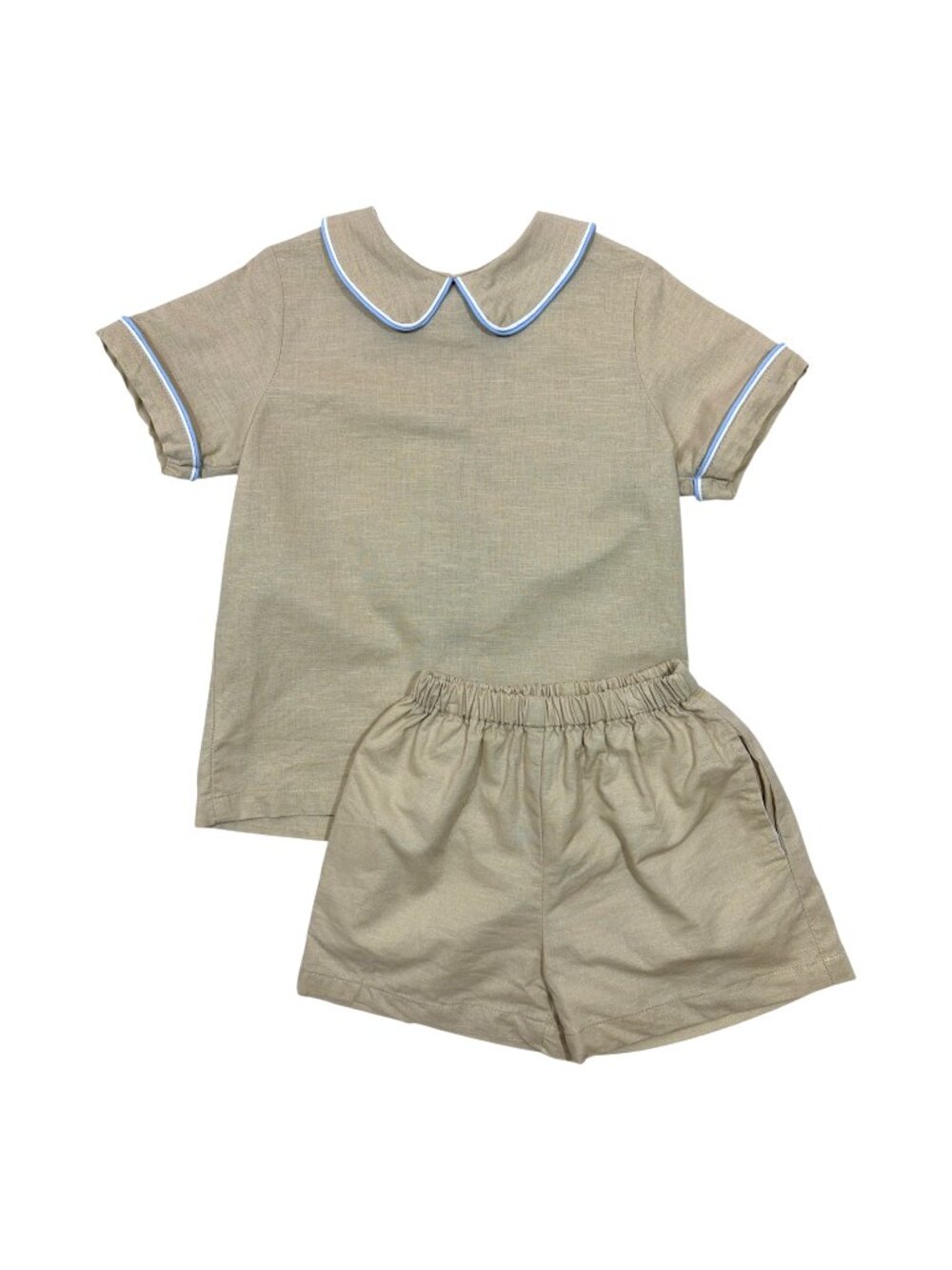 The Oaks boys size 6 Beige Short Sleeve Button-Up Shirt with Piping